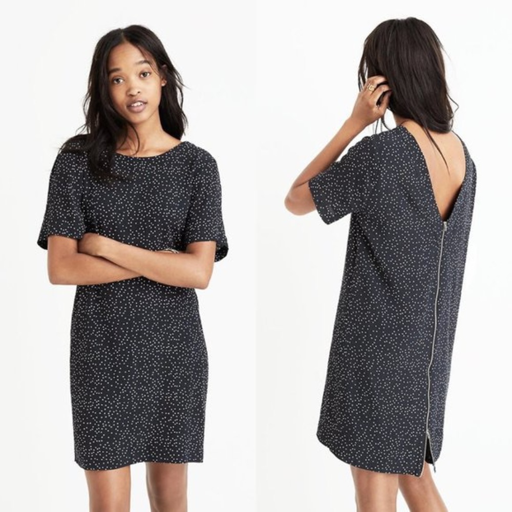 Madewell Shift Back Zip Black and White Dot Dress